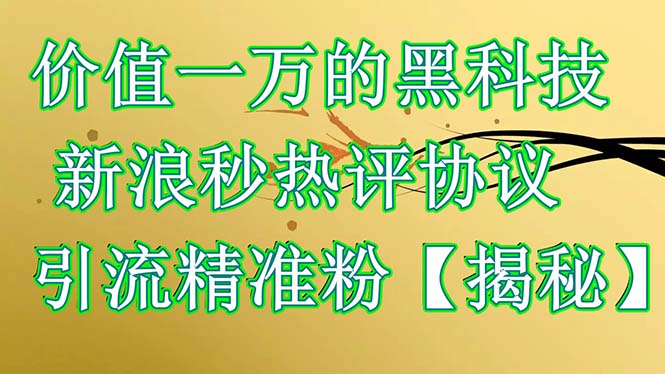 （6370期）价值一万的黑科技 新浪秒热评协议 引流精准粉【揭秘】-iTZL项目网