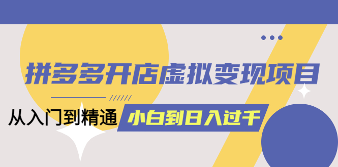 （6169期）拼多多开店虚拟变现项目：入门到精通 从小白到日入1000（完整版）6月13更新-iTZL项目网