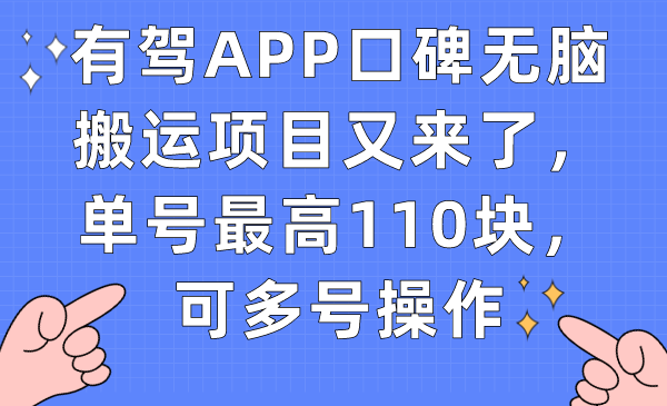 （7314期）有驾APP口碑无脑搬运项目又来了，单号最高110块，可多号操作-iTZL项目网