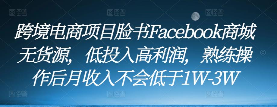 跨境电商项目脸书Facebook商城无货源，低投入高利润，熟练操作后月收入不会低于1W-3W-iTZL项目网
