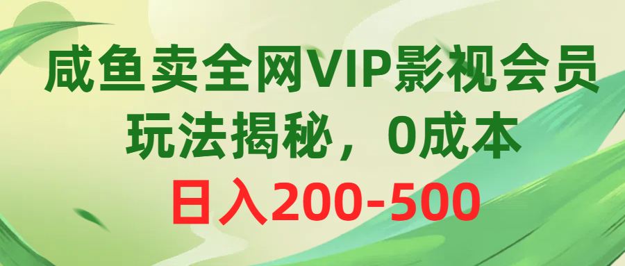 （10517期）咸鱼卖全网VIP影视会员，玩法揭秘，0成本日入200-500-iTZL项目网