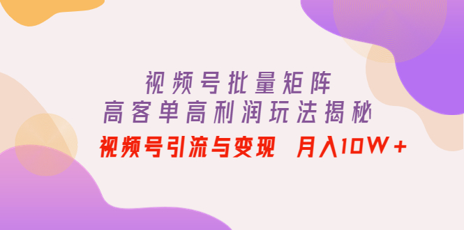 （4193期）视频号批量矩阵的高客单高利润玩法揭秘： 视频号引流与变现 月入10W+-iTZL项目网