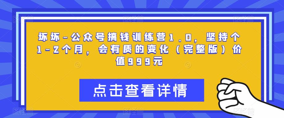 坏坏-公众号搞钱训练营1.0，坚持个1-2个月，会有质的变化（完整版）价值999元-iTZL项目网