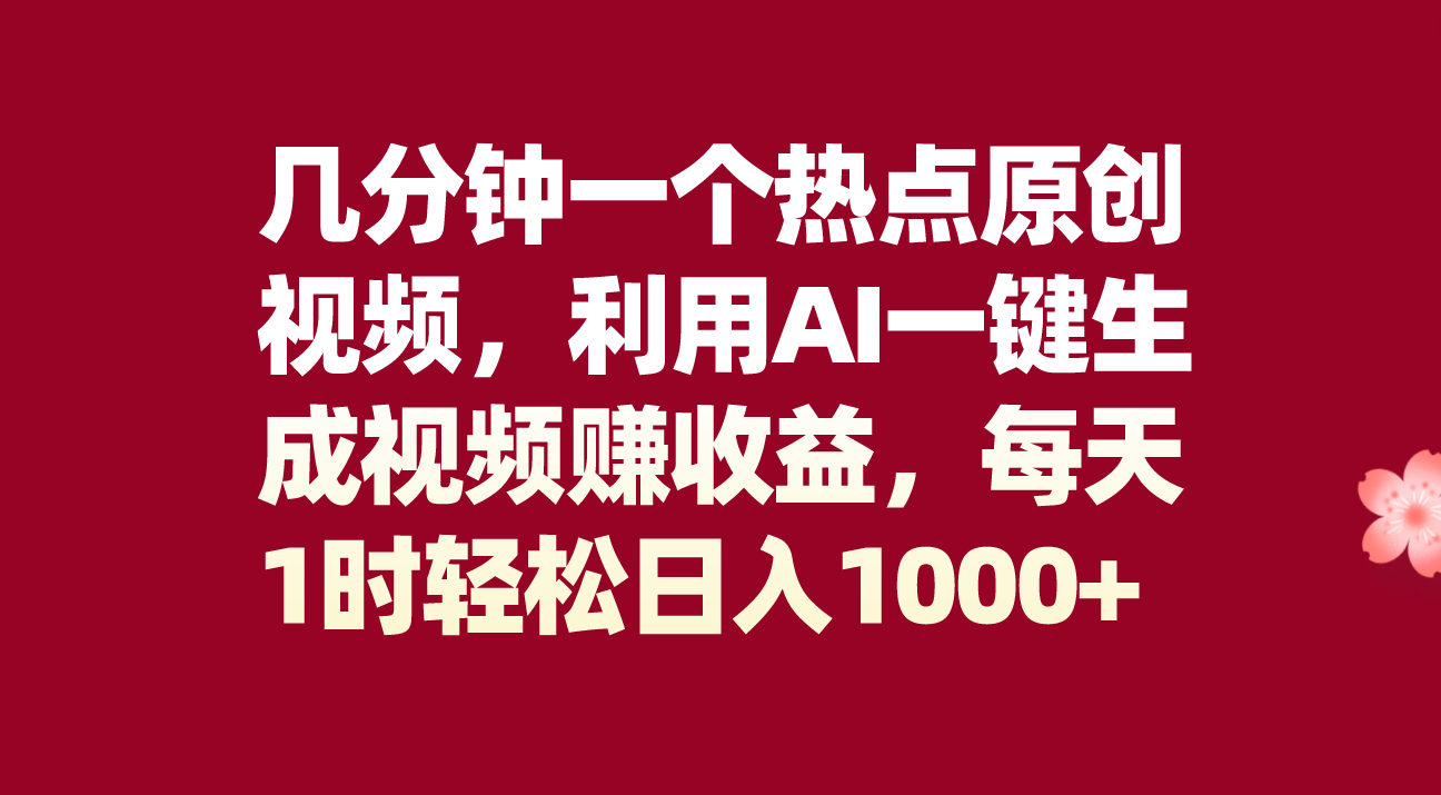 （8083期）几分钟一个热点原创视频，利用AI一键生成视频赚收益，每天1时轻松日入1000+-iTZL项目网