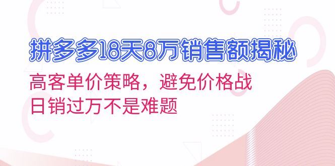 （13383期）拼多多18天8万销售额揭秘：高客单价策略，避免价格战，日销过万不是难题-iTZL项目网