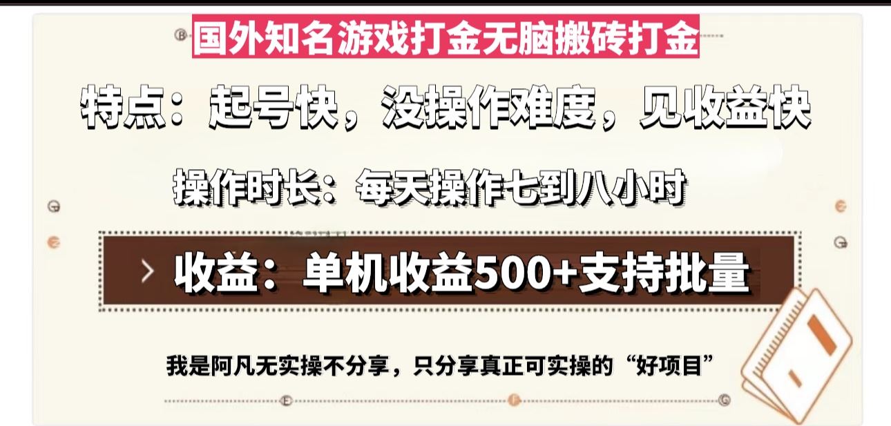 （13307期）国外知名游戏打金无脑搬砖单机收益500，每天操作七到八个小时-iTZL项目网