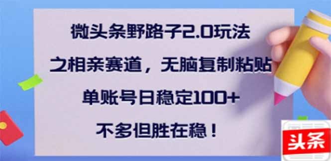 （14333期）微头条野路子2.0玩法之相亲赛道，无脑搬砖复制粘贴，单账号日稳定300+…-iTZL项目网